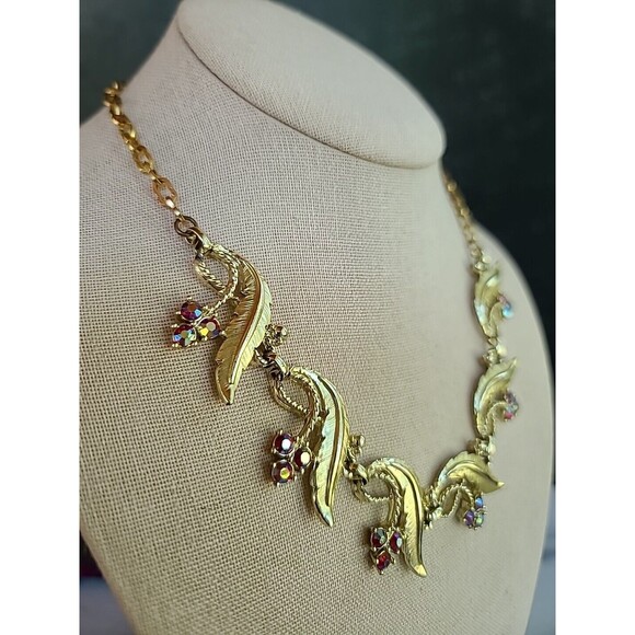 Judy Lee AB Pink Crystal Leaf Necklace Vintage - Picture 5 of 12